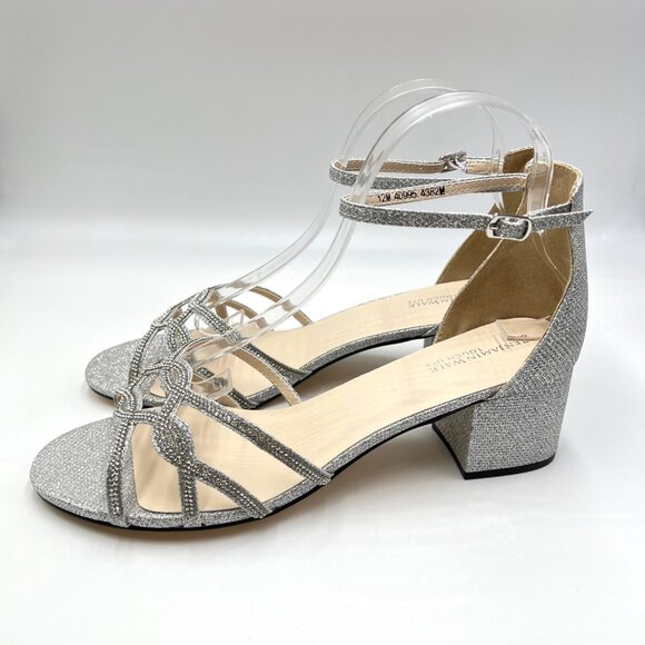 Touch Ups Womens 12M Zoey Silver Sparkly Low Block Heels Dress Sandals Shoes - Picture 6 of 14